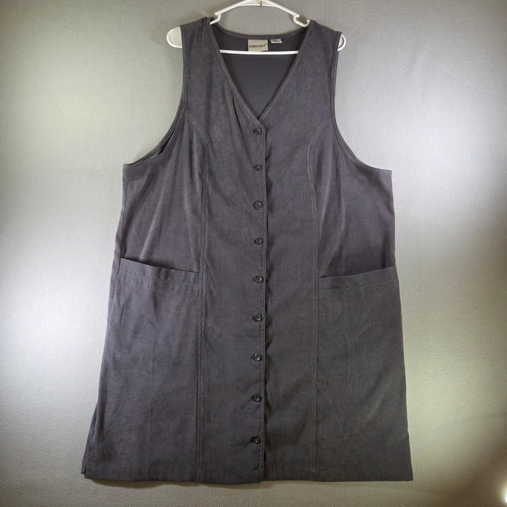 Vintage Fashion Bug Gray Faux Suede Button Front Jumper Dress Plus Size Fall Y2K